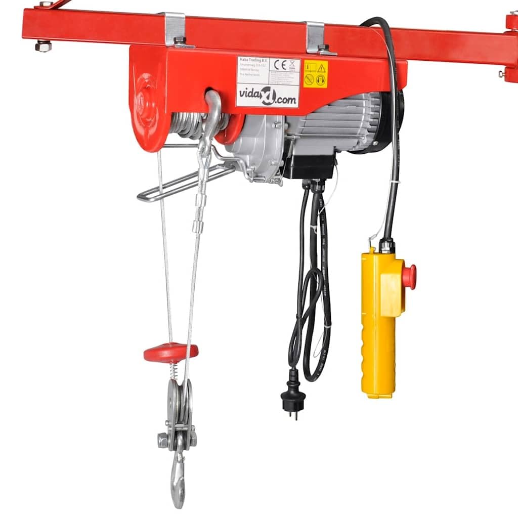 Sollevatore elettrico 500W 100kg 200kg con fune metallica, telecomando cablato, arresto di emergenza, freno automatico per officina, garage, magazzino e lavori di sollevamento