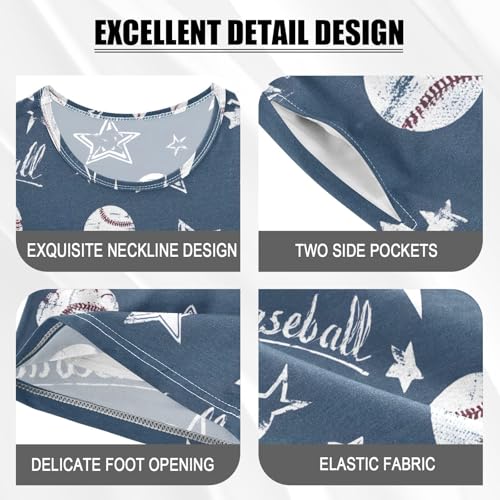 ALAZA Star Baseball Navy Blue Pajamas Short Sleeve 2 Piece Sleepwear Top and Bottom Pajama Set Unisex4