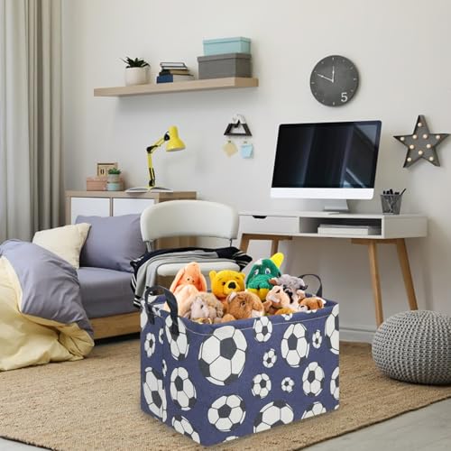 Image of FXOLCSHE Rectangular Easter Soccer Basket,Kid's toy storage box,Collapsible waterproof college dorm laundry basket,Baby Nursery Hamper,Sports Boys soccer basket,Boys Soccer Room Decor(Soccers)