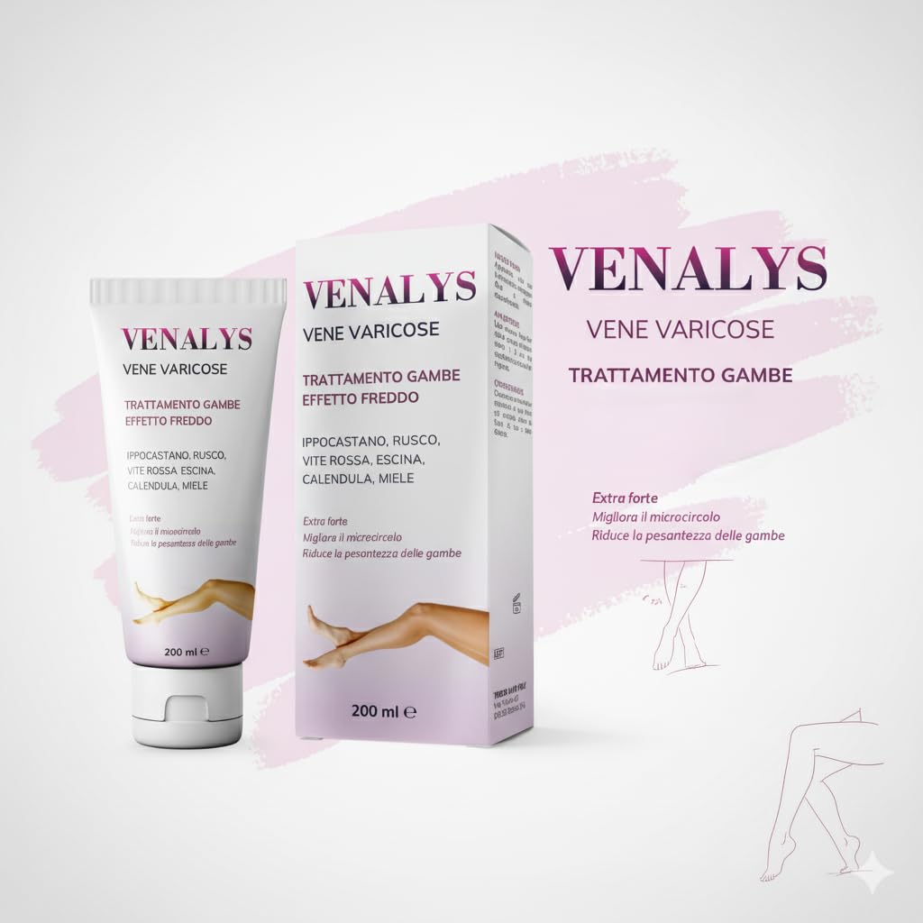 VENALYS 200 ml Crema vene varicose e capillari ,migliora la circolazione gambe - sollievo immediato .Con centella asiatica Ideale per eliminare il senso di Pesantezza delle gambe, Made in Italy