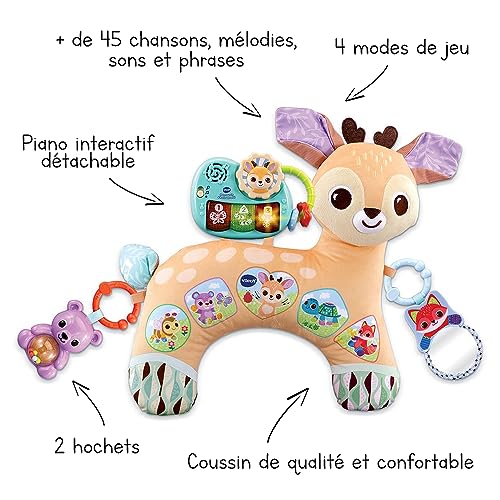 VTech Mon Coussin d'Éveil Sensoriel Coussin de Jeu Musical et Évolutif Jouet d'Activité et de Développement Piano Lumineux Hochets Cadeau de Naissance Bébé Dès Contenu en Français - vue 4