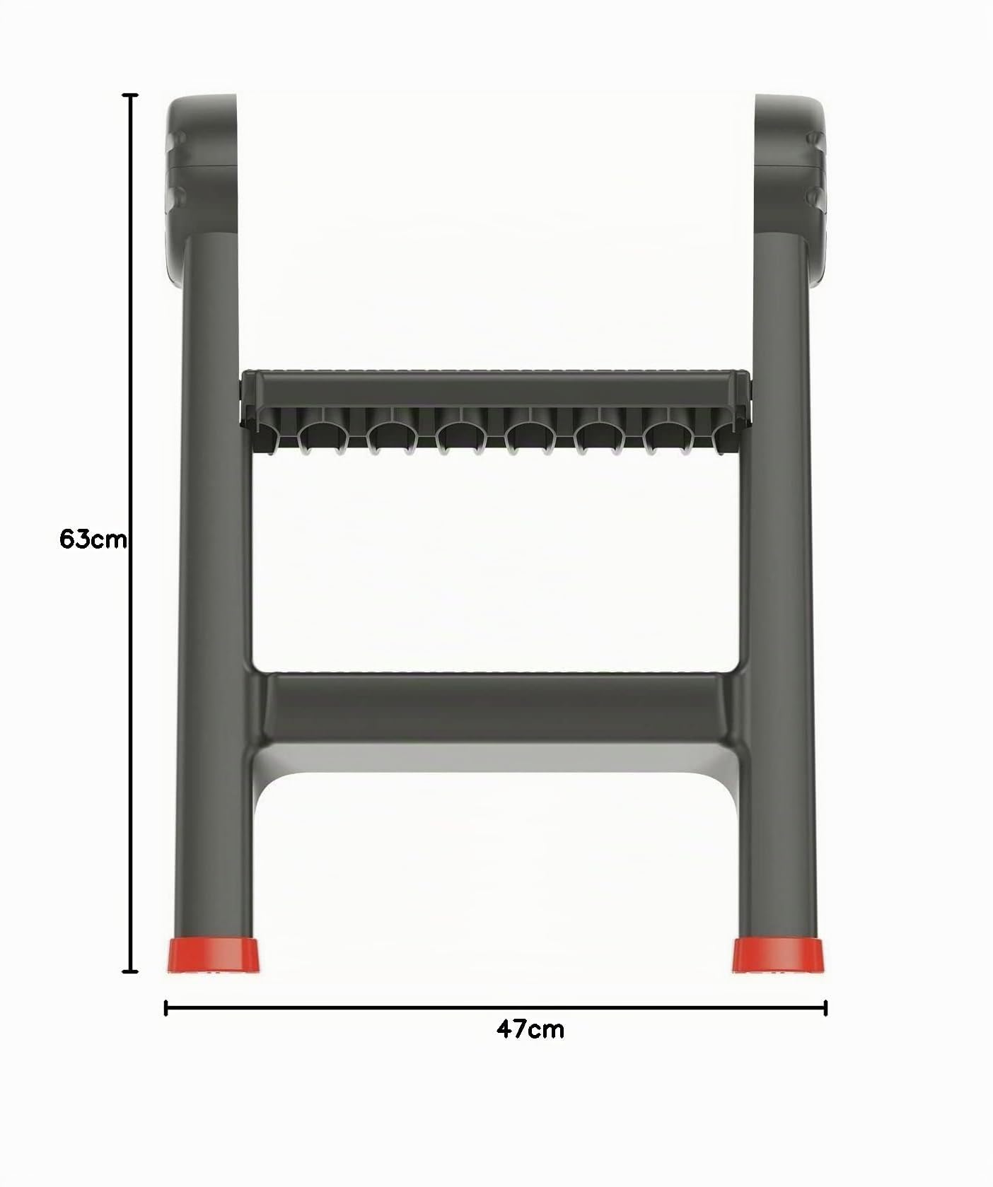 Escalera Plegable con 2 peldaños, soporta hasta 150 kg, plástico Antideslizante, 470 x 435 x 630 mm