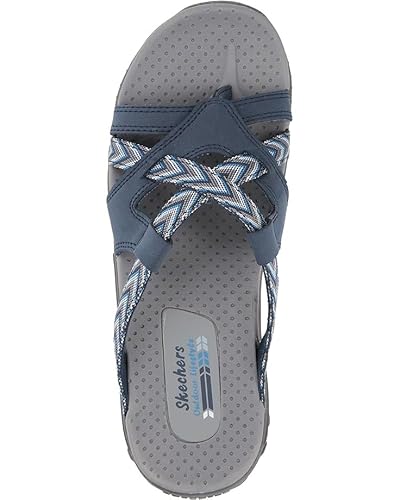 Skechers Women's Reggae-SOUNDPROOF-Thong Slide Multi-Strap Sandal, Navy, 10 M US
