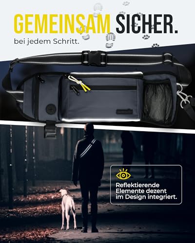 ZAUBERPFOTE Gassi Tasche 'Atlas' - Premium Leckerlitasche für Hunde - Inkl. YKK® Zipper & Leinenhalterung - Bauchtasche für Hundezubehör - Für Gassi, Wanderungen & Hunde Training