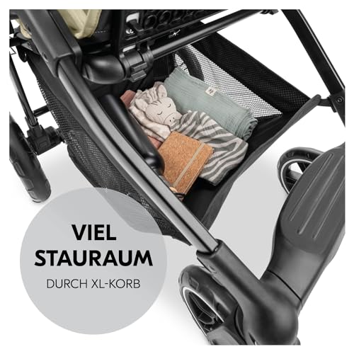 hauck Shop N Care, Olive - Kinderbuggy mit Liegefunktion ab Geburt bis 22 kg, Becherhalter und Snack Tablett, Klein Zusammenklappbar, UV Schutz 50+, XL Korb bis 3 kg