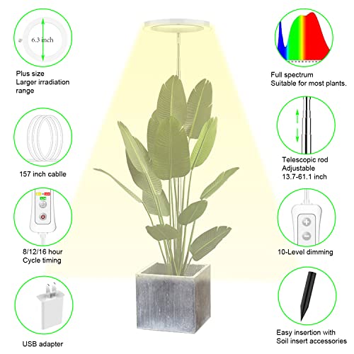 Plant Grow Light,Yadoker Led Growing Light Full Spectrum For Indoor Plants,Height Adjustable, Automatic Timer, 5V Low Safe Voltage,Idea For Large Plant Light, 2 Pack #TOP3