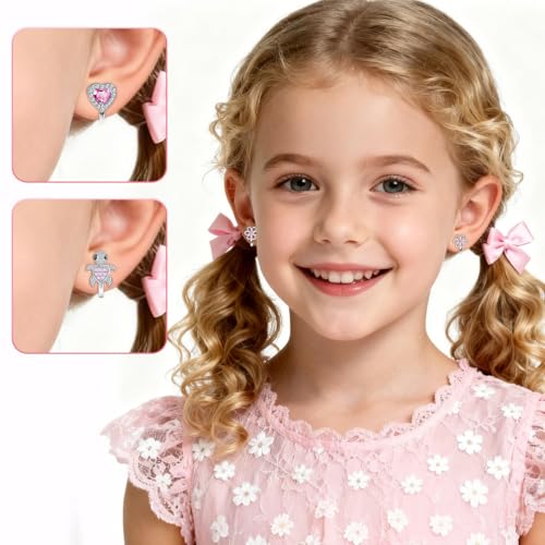 6 Paar Ohrclips Kinder Hypoallergene,Süße Clip Ohrringe Kinder,Klipp Ohrringe Mädchen Ohne Ohrlöcher,Bunte Zirkon Schmuck Mädchen -Schmetterling Blume Herz Stern Schildkröte