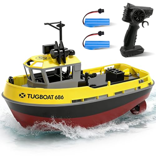 tech rc Barco de Control Remoto Barco Teledirigido para Niños Remolcador teledirigido 1:72 Impermeable 2.4GHz Dos Pilas Recargables 40 Minutos de Juego Juguete Regalo Ideal para niños (Naranja)