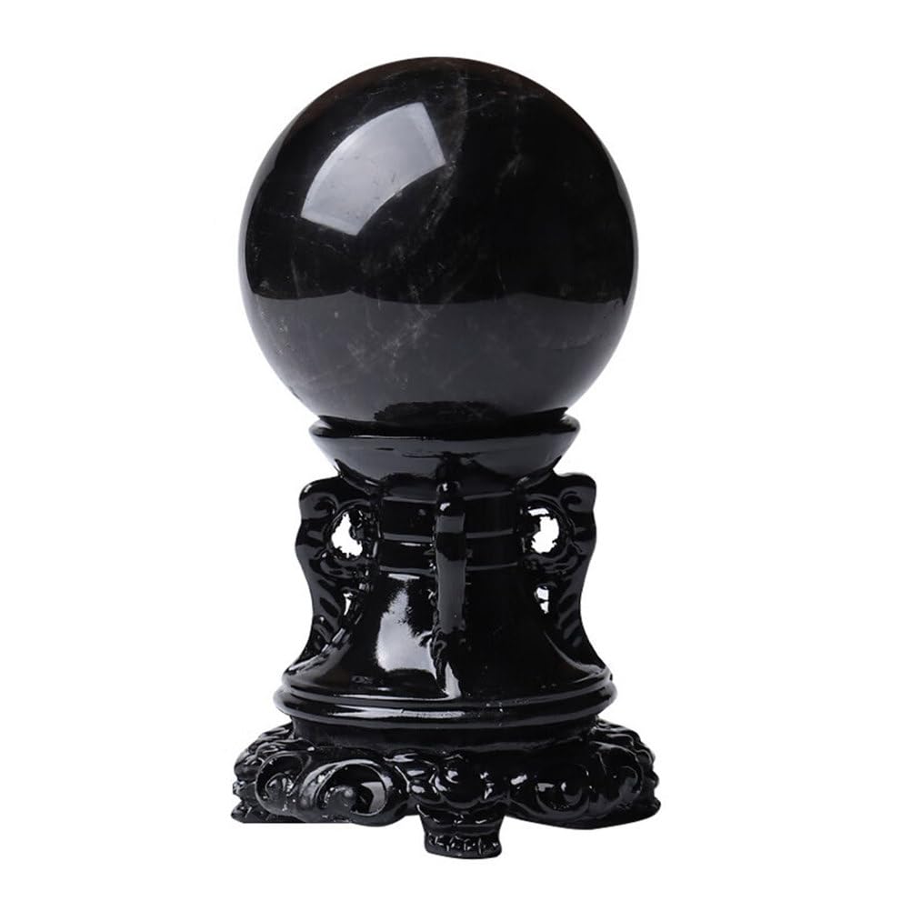 CNTUSRXT Obsidian Crystal Ball, Black Sphere with Wooden Stand Polished Stone Decor & Scrying Orb for & Feng Shui Home,50mm Gemstone Stone