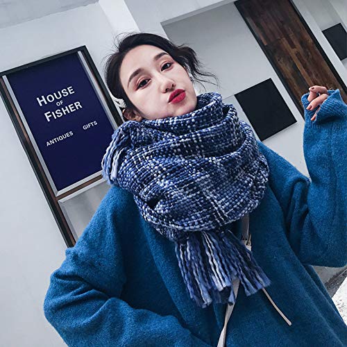Écharpe automne hiver chaud tricot femme bleu grand châle poncho douillet