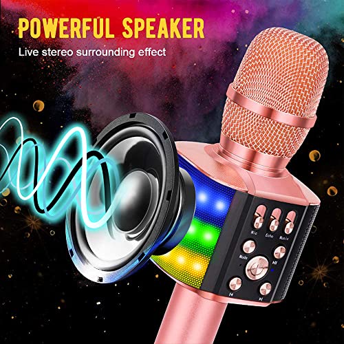 Bonaok Wireless Bluetooth Karaoke Microphone With Controllable Led Lights,4 In 1 Portable Karaoke Machine Mic Speaker For All Smartphones,Birthday Holiday Party Gifts For Kids & Adults(Q36 Rose Gold) #TOP3