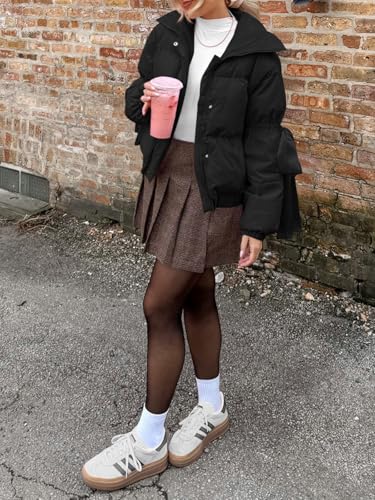 Tankaneo Womens Bow Puffer Jacket Winter Warm Cropped Quilted Jackets Baggy Short Down Coats4