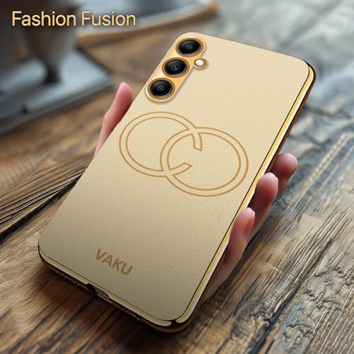 Image of Vaku Luxos Skylar Back Cover Case for Samsung Galaxy A14 5G with Leather Pattern Design Gold Electroplated Soft TPU Cover| Shockproof Protective Case - Gold