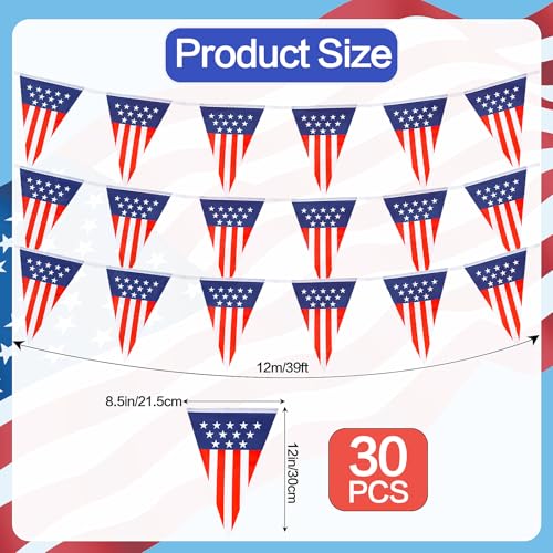 Image of FOIMAS American Flag Pennant Banner,39.3ft USA String Flag Triangle String Flag Bunting Garland for 4th of July Patriotic Party Decoration Supply