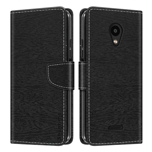 Shantime Funda Cartera de Cuero Compatible con Meizu C9, Tapa de Color con Ranuras, Cierre Magnético Protección Completa(Negro)