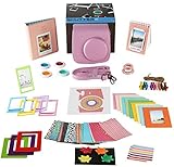 Fujifilm Instax Mini 9 or Mini 8 instant Camera Accessories Bundle, Pink 14 PC Kit Includes: Instax Case + Strap, 2 Albums, Filter, Selfie lens, Magnets + Hanging + Creative Frames, stickers, Gift Box
