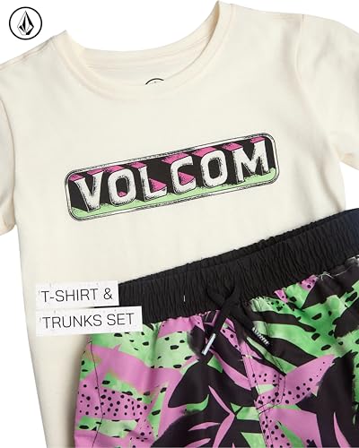 Image of Volcom Baby Boys Swim Set - 2 Piece Short Sleeve Swim Shirt Graphic Tees & Board Shorts - Infant Toddler Little Boys Swimsuit