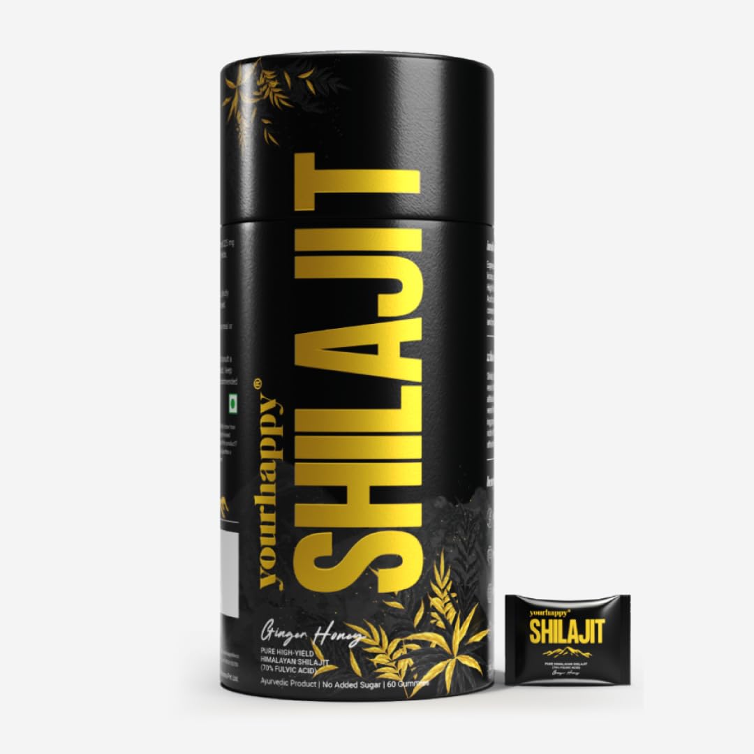 YourHappyLife Pure Himalayan Shilajit Gummies with 70% fulvic acid & 80 plus minerals for Enhanced Strength, Improved Muscle Recovery, Vitality and Immunity. (Pack of 1, 60 Gummies)