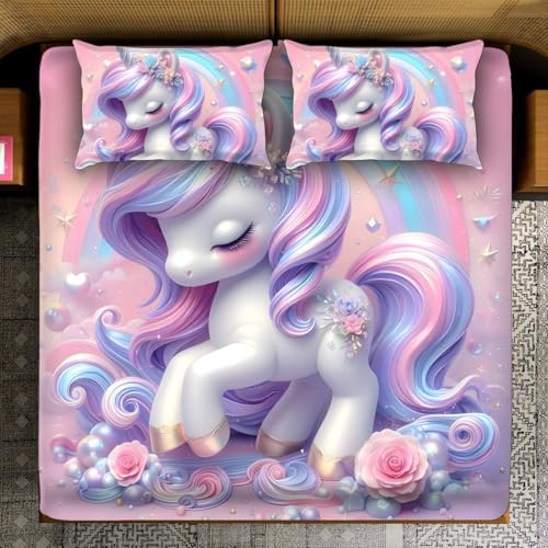 Image of Dream Living Real Look 7D Design Queen Size Bedsheet (228x254 Inch) with 2 Pillow Covers (19x29 Inch) (7D-Design-(Mini-Horse))