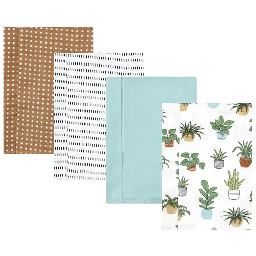 Image of Hudson Baby Unisex Baby Cotton Poly Flannel Burp Cloths, Plants 4 Pack, One Size