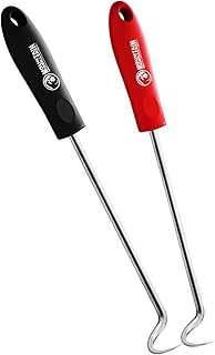 Pigtail Food Flipper Set - 17 & 12 Inch Meat Hooks & Turners With Steel Shafts & Color Coded Handles - Use In Place Of Tongs, Spatula & Meat Fork For BBQ Ribs, Steak, Chicken, Sausage, Vegetables