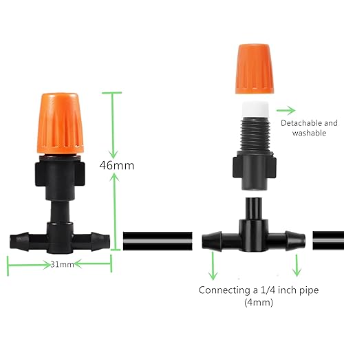 Miniatura 3 de Boquilla atomizadora de tres vías de 14 de pulgada, 50 emisores de micro pulverización ajustables, piezas de riego por goteo, accesorios para patio,