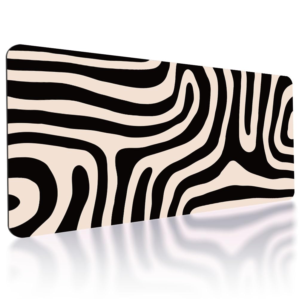 TNKBREEZE Large Mouse Pad Black Beige Extended Gaming Mousepad for Office Home Abstract Striped Big Desk Mat with 3mm Thick Non-Slip Rubber Base Keyboard Mats for Computer PC Desktop Decor 15.7x31.5in