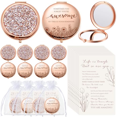 Espejo compacto doble cara con brillantina rosa gold