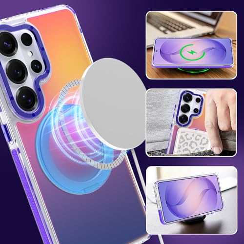 Image of Magnetic for Samsung Galaxy S26 Ultra Case with 360 Stand [Compatible with Magsafe] [Fluorescent Design] [1 Screen Protector] Slim Translucent Matte Case for Galaxy S26 Ultra 6.9 inch, Purple