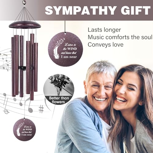 Image of ASTARIN 36 inch Large Deep Tone Personalized Sympathy Wind Chimes, Memorial Wind Chime for Loss of Mother Father Loved One, Angel's Feather Bereavement Gifts Decor Outdoor Patio Garden(Produced in Texas)