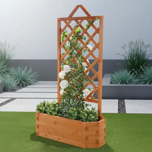Mucola Pflanzkübel aus Fichtenholz mit Rankgitter 86x38x150 cm, Blumenkasten Sichtschutz Garten Terrasse Balkon, Outdoor Deko, Kletterhilfe für Rosen Efeu Clematis