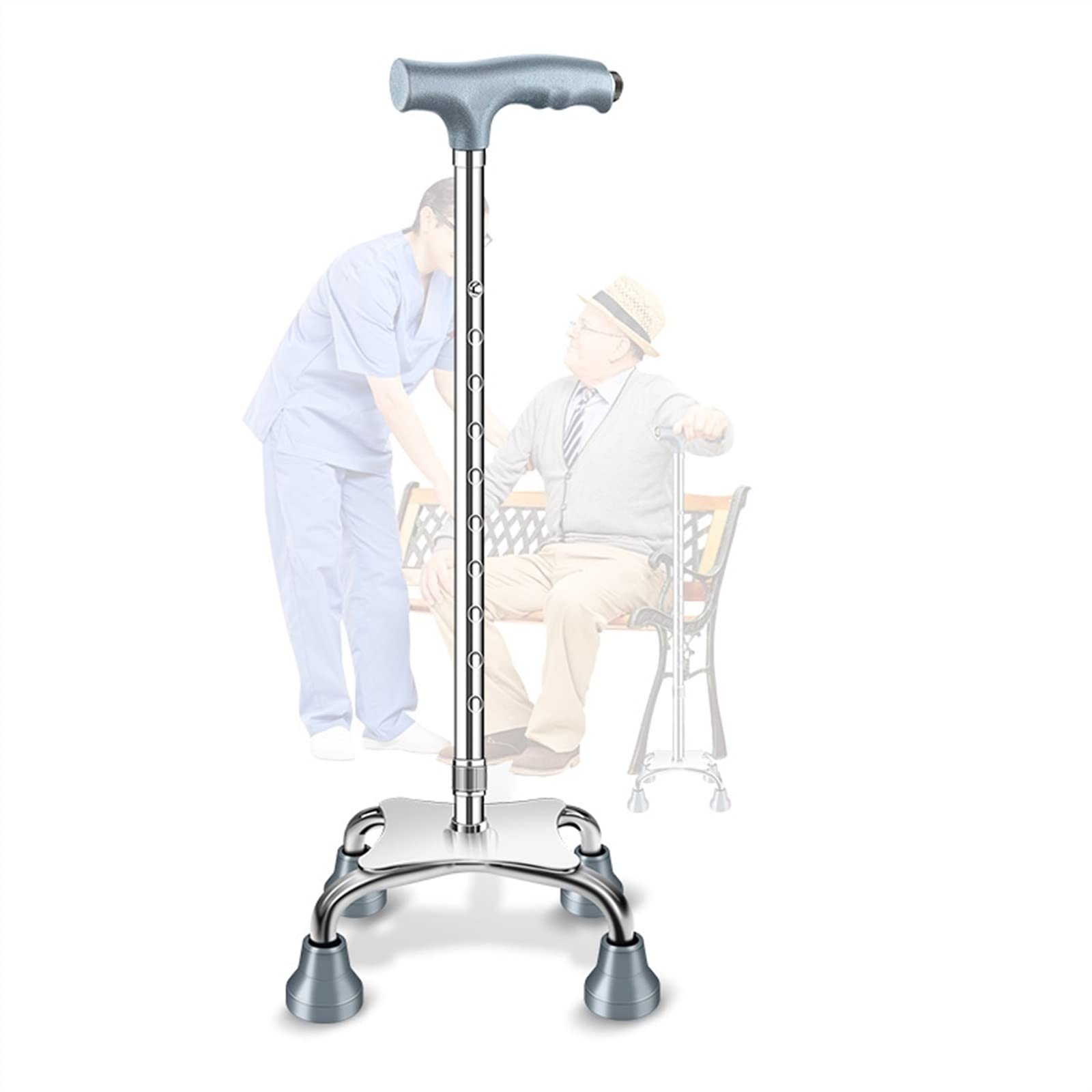 Bastone da Passeggio per Uomini e Donne, Bastone da Passeggio Regolabile in Altezza, Bastoncini in Lega di Alluminio, Bastone autoportante, per Anziani, Adulti, con Base a 4 Punte