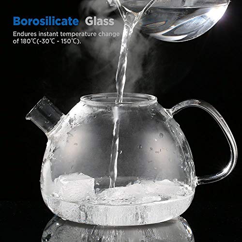 ecooe Tetera de Vidrio 1500ml, Tetera de Vidrio con Colador de Bronce Extraíble de Acero Inoxidable - Imagen 7
