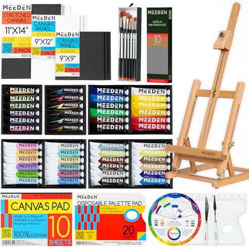 MEEDEN Juego de 40 Piezas de Pintura acrílica, Caballete de Mesa de...