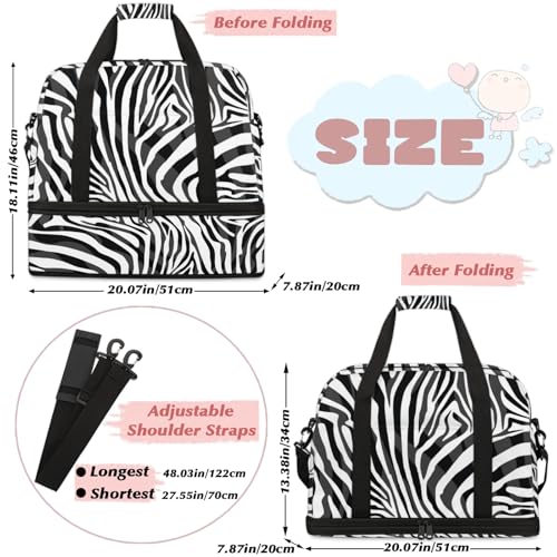 Large Weekender Overnight Bags Animal Skin Zebra Print Travel Duffel Bag for Women Men Gym Bag With Shoe Compartment Foldie Travel Tote Bag Carry On Personal Item Bag for Travel Gym Sports2