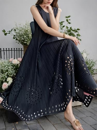 Summer Midi Dress for Women Round Neck Sleeveless Wrinkle-Free One Size Casual Outfits2