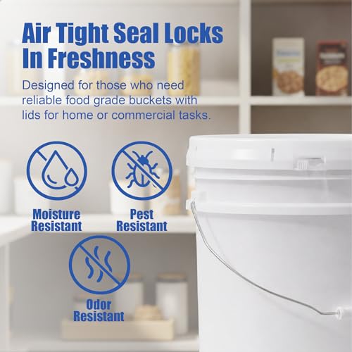 Image of ePackageSupply 5 Gallon Bucket - Food Grade w /Lid BPA-Free,1 Pack -Natural | Airtight Gasketed Tear Strip Lid, Heavy-Duty 90 Mil HDPE Plastic Pail, Bulk Storage, Food Safe Durable Container, Made in USA