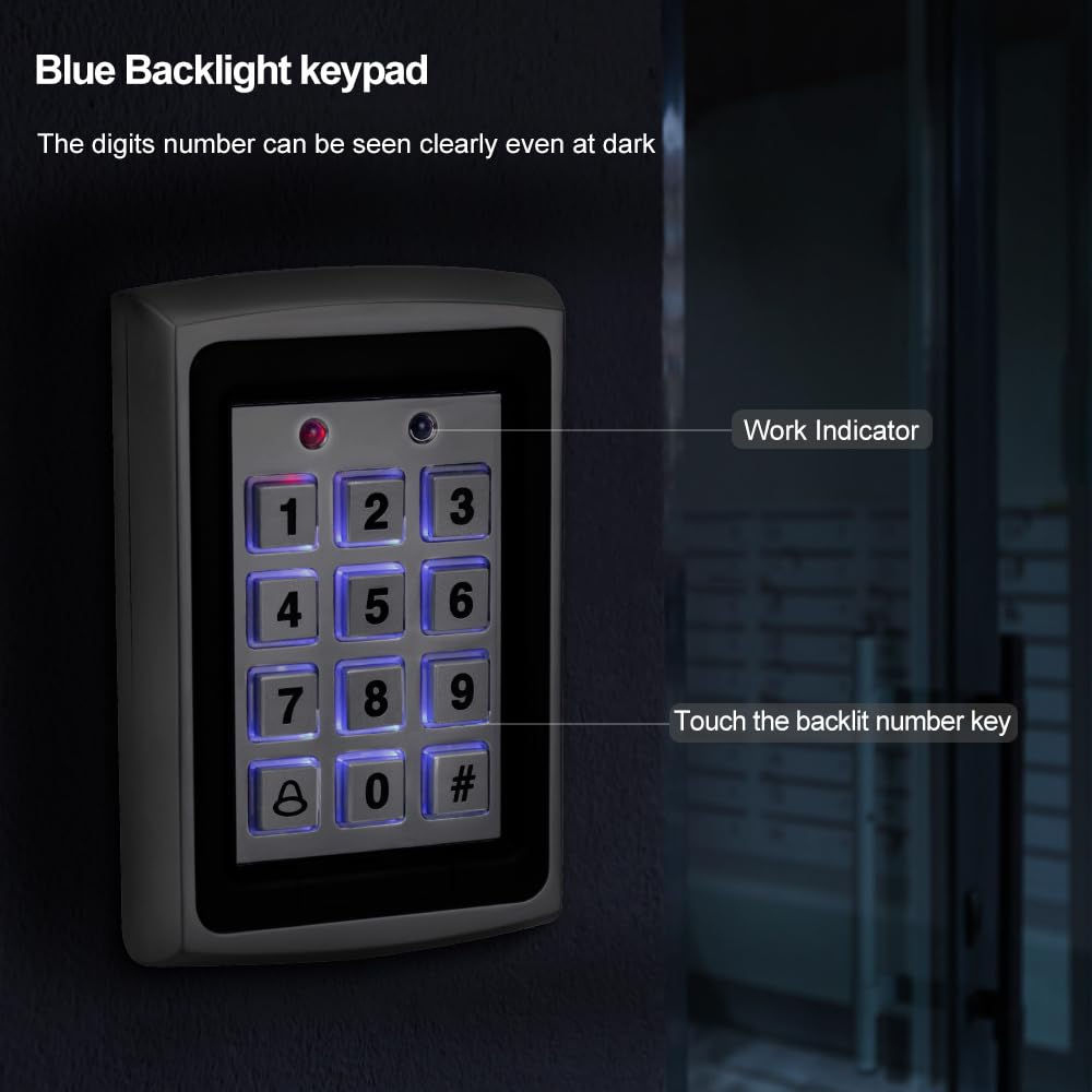 FUSYTULY RFID Zutrittskontrollsystem - Tastatur + Netzteil + Türknopf + 10 Schlüsselanhänger | Für Haus & Büro