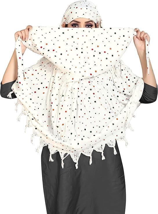 Image of Cotton Long Scarf Cum Mask Scarves Usable for Vehicle Driver | White Printed Design Fabric | Universal Size | Soft & Breathable Sun Protection | For Girl & Women