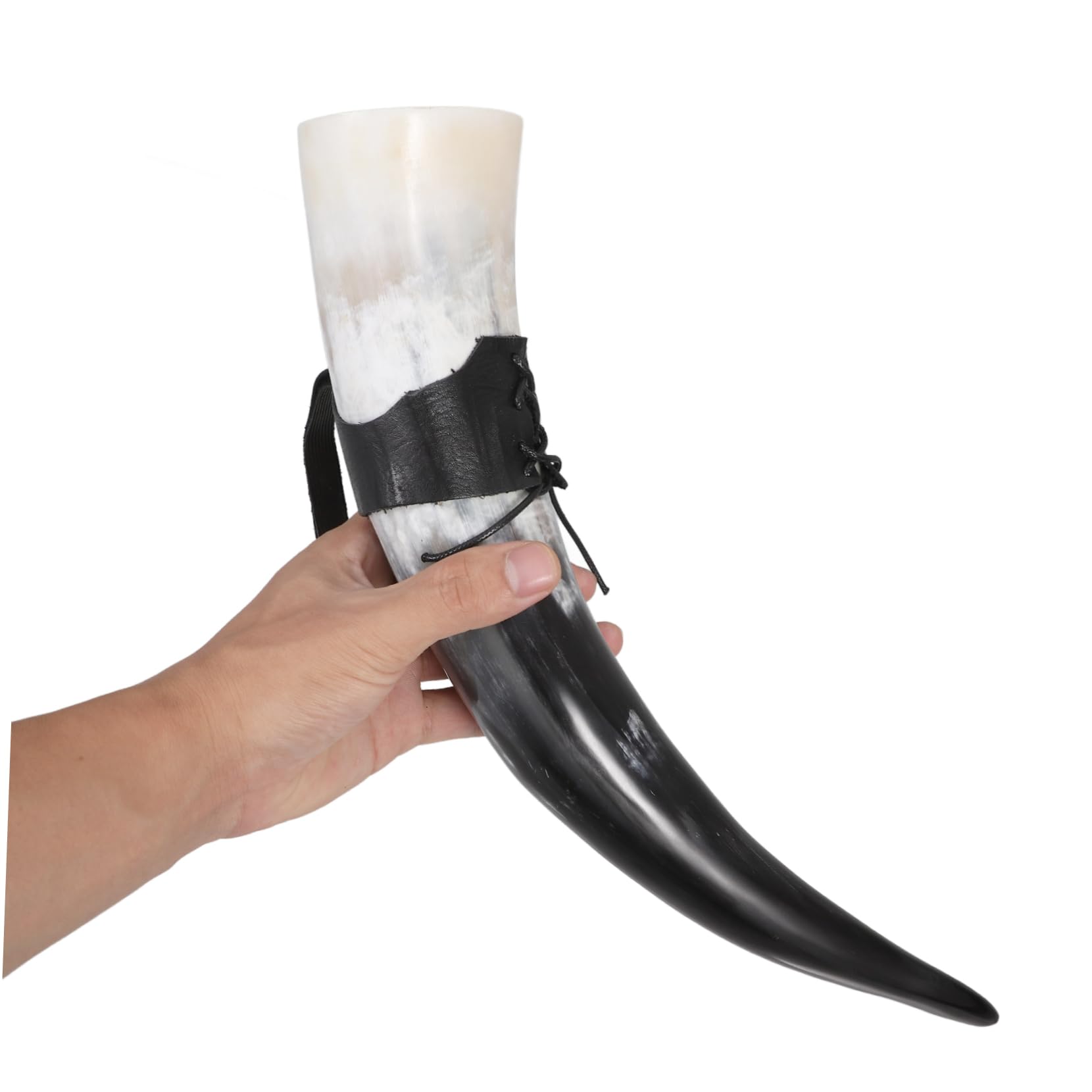 ULTECHNOVO Großer Mittelalterlicher Wikingerhornbecher mit Spitzem Design aus Gelbem Horn Trinkhorn mit Ständer und Robuster Praktischer Verarbeitung für Thematische Feiern