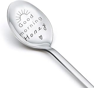 Good Morning Honey Spoon Gifts for Women Men Graduation Birthday Gifts for Boyfriend Girlfriend Best Friends Gifts for Friends Female Male Engraved Anniversary Christmas Gifts for Couples Husband Wife