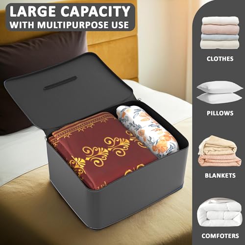 Image of Kuber Industries Storage Bag | Clothes Storage Bag | Rexine Underbed Storage Bag | Wardrobe Organizer For Blanket-Comforters | Foldable Attachi Bag With Handle | Large | Grey, 47 Cm