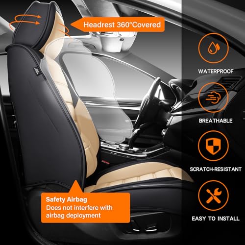 Image of MINGBRON Seat Covers, Car Seat Covers Front Seats, Car Seat Cover, Car Seat Protector Waterproof, Car Seat Cushion Nappa Leather, Beige Seat Covers Carseat Cover Universal Fit for Most Cars