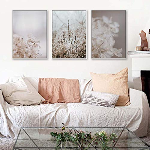 Toile peinture nordique nature et paysage d'hiver lot de 3 affiches botanique 50x70cm