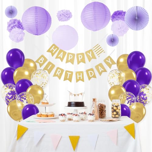 Image of BAUANOOY Purple and Gold balloons, 60pcs 12 Inch Purple Metallic Chrome Gold and Confetti Balloon for Wedding Graduation Birthday Party Decorations