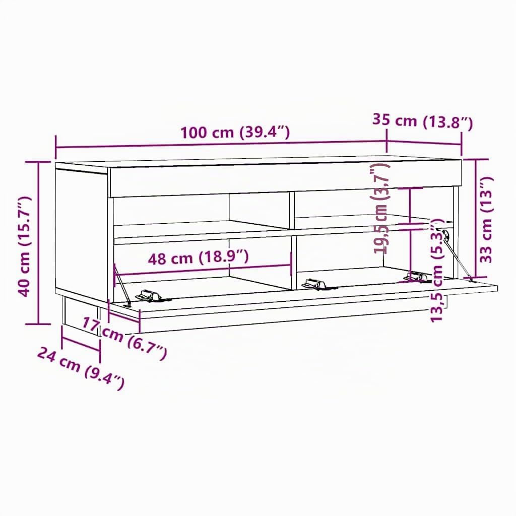 vidaXL Meuble TV avec lumières LED Blanc 200x35x40 cm
