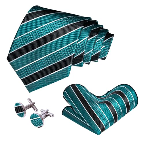 Image of 5PCS Mens Silk Tie, Pocket Square, Cufflinks, Drilled Tie Ring and Lapel Pin Set for Wedding Groom Party