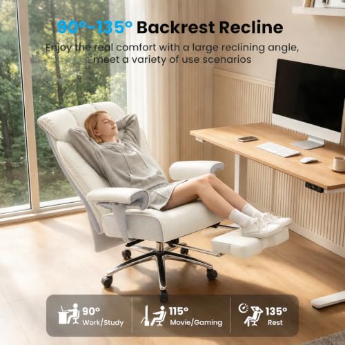 Image of Efomao Big and Tall Executive Office Chair 450lbs,White