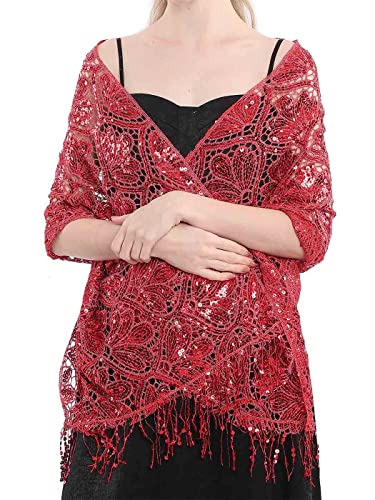 EASEDAILY Women Sequin Shawls and Wraps for Evening Dresses Sparkly Fringe Bridal Scarf
