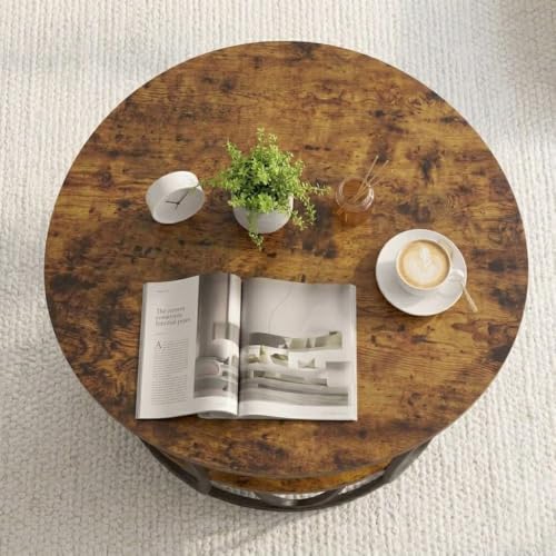 Image of EDEUEQUE Round Coffee Table Modern Sofa Side Table for Living Room End Table Telephone Table with 1 Shelf Storage Wooden Tabletop-Marble Print with Metal Frame (Black Brown)